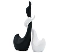 FeinKnick Adorabile coppia di cigni in ceramica in bianco e nero - Set di sculture con due cigni - statuetta decorativa alta 23 cm - Cigno fortuna & armonia