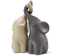 FeinKnick Coppia armoniosa di elefanti in ceramica in beige e grigio - Scultura moderna, coppia di due singoli elefanti - Statuetta decorativa alta 16 cm - Elefante come perfetta idea regalo