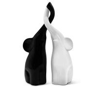 FeinKnick Coppia armoniosa di elefanti in ceramica in bianco e nero - Scultura moderna, coppia di due singoli elefanti - Statuetta decorativa alta 26 cm - Elefante come perfetta idea regalo
