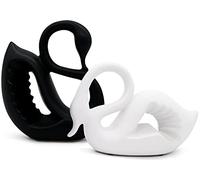FeinKnick Coppia di cigni armonici in ceramica di colore bianco e nero - Scultura moderna come decorazioni ceramica animali - statuetta decorativa fortuna & armonia come regalo