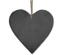 FeinKnick Elegante cuore in ardesia su cui scrivere - 16 cm - con una corda | Cuore decorativo in ardesia da appendere | cuore da appendere per la decorazione | deco ben adatto come regalo
