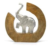 FeinKnick Scultura di elefante «Corso della Vita» - figura moderna deco fatta a mano da alluminio in legno di mango - elefante deco argento in metallo