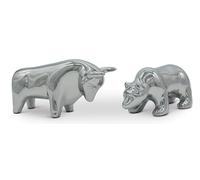 FeinKnick Scultura in ceramica Toro e orso come simbolo di economia e borsa - Moderna statuetta decorativa in argento in ceramica - Coppia di figure decorative come decorazione da scrivania -