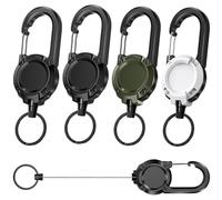 FeinKulturia 4 Pezzi Portachiavi Estensibile, Badge Holder Retrattile con Moschettone, Cavo in Acciaio 60cm per Porta Badge, Porta Carte, Chiavi, Nero Bianco Verde