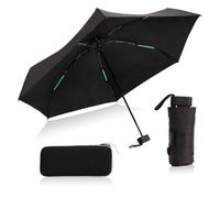 FeinKulturia Mini Ombrello da Viaggio 24 Stecche Pieghevole, Leggero e Compatto, Rinforzato a Doppia Struttura 190T, UPF 50+, Ergonomico, per Uomo e Donna, Nero