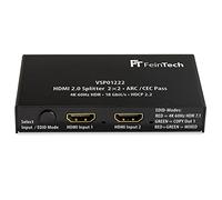 FeinTech VSP01222 Splitter HDMI 2.0, 2 ingressi, 2 uscite, Scaler ARC Pass per ricevitore AV 4K 60Hz HDR