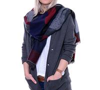 FEINZWIRN Porto - Sciarpa rettangolare di grandi dimensioni, multicolore, double-face con belle aree di colore Grigio scuro + grigio chiaro + blu navy + bordeaux Taglia unica