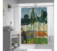 FEIPUHOME Art Agriturismo Bagno Decor Rurale Doccia tende La Mucca Rossa Famosa Pittura Stampa Vasca Da Bagno Tende Set con Ganci A Forma di C Impermeabile 200 x 220 cm