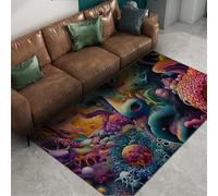 FEIPUHOME Art Arte psichedelica Tappeti d'accento per interni/esterni Stampe di creature marine fantasia colorate Tappeto per aree ad alto traffico Lavabile a pelo corto 120x150cm
