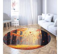 FEIPUHOME Art Autunno caldo sole rotondo tappeti foresta che cade foglie natura paesaggio tiro tappeto lavabile antiscivolo per la fattoria lobby camera d'ingresso 200x200cm
