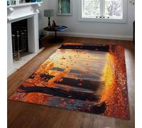 FEIPUHOME Art Autunno caldo sole tappeti foresta che cade foglie natura paesaggio tiro tappeto lavabile antiscivolo per la fattoria lobby camera ingresso 120x180cm