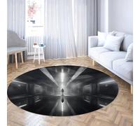 FEIPUHOME Art Bianco e nero luce e ombra design rotondo tappeto silhouette di persona in tunnel modello tappeto per camera da letto sala da pranzo sotto il tavolo lavabile 80x80cm