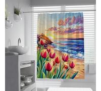 FEIPUHOME Art Cartoon Anime Acquerello tende Doccia Tulip Beach Tramonto sull'Oceano Vasca Doccia tende Liner Accessori Impermeabili Lavabili 200 x 240 cm