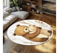 FEIPUHOME Art Cartoon lavabile accogliente tappeti rotondi grande orso che tiene piccolo cucciolo design cameretta camera da letto soggiorno pavimento interno tappeto pelo corto antiscivolo 120x120cm