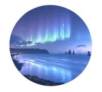 FEIPUHOME Art Coastal Aurora Landscape Tappeti rotondi a pelo basso Stile fantasia naturale Morbido tappeto lavabile per soggiorno Camera da letto Camera da letto per adolescenti Blu 160x160cm