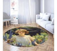 FEIPUHOME Art Famoso Pittura Stampa Tappeto Rotondo Betty Gallowhur Ritratti Parco Paesaggio Tappeto Lavabile Antiscivolo Ingresso per la Fattoria Lobby Camera 160x160cm