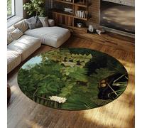 FEIPUHOME Art Foreste tropicali Tappeto rotondo scimmie allegre Stampe di pittura famose Tappeto facile da pulire per camera da letto Soggiorno Sala da pranzo Cucina a pelo corto 200x200cm