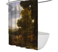 FEIPUHOME Art Idilliaco scenario tende da doccia per il paesaggio del bagno con satiri danzanti e ninfe famose stampe di pittura tende da bagno in tessuto impermeabili 180 x 200 cm