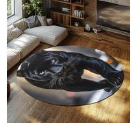 FEIPUHOME Art Leopardo nero stampe tappeto rotondo modelli di animali selvatici tappeti morbidi lavabili antiscivolo per soggiorno camera da letto salotto sotto la decorazione del tavolo 200x200cm