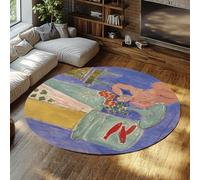 FEIPUHOME Art Natura morta astratta tappeto rotondo pesce rosso e scultura famosa pittura stampe tappeto per soggiorno ingresso frontale pavimento decor pelo basso 200x200cm