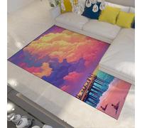 FEIPUHOME Art Oceano Tema Decorazione Tappeto Molo Turisti Nave Da Crociera Nuvole Tappeti per Interno All'aperto Camera Da Letto Sala Da Pranzo A Pile Basso Lavabile 90x120cm