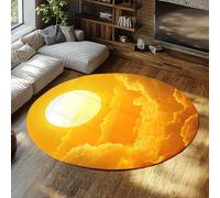 FEIPUHOME Art Opere d'arte moderna Tappeti rotondi sole giallo alba Cloudscape tappeto pelo corto antiscivolo per l'ufficio a casa di fronte alla decorazione dello zerbino del divano 200x200cm