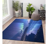 FEIPUHOME Art Paesaggio Aurora costiero Tappeti a pelo corto Stile fantasia naturale Tappeto lavabile morbido per soggiorno Camera da letto Camera da letto per adolescenti Blu 60x120cm