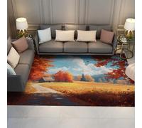 FEIPUHOME Art Paesaggio rurale Tappeto lavabile per fattoria soggiorno sala pranzo campo di grano sentiero cabina tappeto pelo basso sotto il tavolo pieghevole 200x300cm