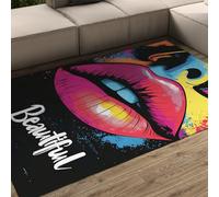 FEIPUHOME Art Pop Graffiti Labbra Colorate Tappeti Di Design Tappeto Lavabile A Velo Basso per Salotto Appartamento Sala Studio Camera Da Letto Soggiorno Sotto Il Tavolo 80x150cm
