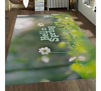 FEIPUHOME Art Primavera Boho Tappeti Incantevoli Fiori Bianchi E Prato Verde Lavabile Antiscivolo Ingresso Zerbino Asilo Nido Sala Giochi Dormitorio Minimalista Home Decor 90x150cm