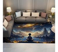 FEIPUHOME Art Seaside Meditating Boy Tappeti Universo e Montagne Surrealismo Casa Decorativo Tappeto Lavabile per Dormitorio Camera Da Letto Pile Basso Antiscivolo 180x270cm