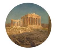 FEIPUHOME Art Stampe di pittura famose Tappeti rotondi Europa Antiche rovine architettoniche Modello Tappeti Camera da letto Soggiorno Zerbino per porte interne a pelo corto Antiscivolo 120x120cm