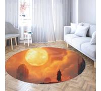 FEIPUHOME Art Surrealismo Fantasy Tappeto Rotondo Sole Gigante Montagne e Sagome Lavabile Tappeti Morbidi Sottili Per Il Soggiorno Sotto Il Letto Appartamento Antiscivolo 120x120cm