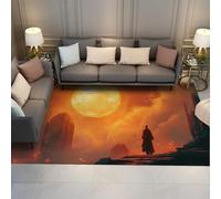 FEIPUHOME Art Surrealismo Fantasy Tappeto Sole Gigante Montagne e Sagome Lavabile Morbidi Tappeti Sottili per Soggiorno Sotto Il Letto Appartamento Antiscivolo 120x150cm