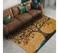 FEIPUHOME Art Surrealismo Grande Tappeto Antiscivolo Mistico Albero della Vita Tappeto per Camera da Letto Sala Da Pranzo Portico Anteriore Giallo Retrò Sottile Sottile Pile Zerbino 120x180cm