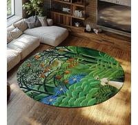 FEIPUHOME Art Surrealismo Rotondo Tappeto Donna Camminando in una Foresta Esotica Famose Stampe di Pittura Tappeto Lavabile per Aree ad Alto Traffico in Soggiorno Camera Da Letto 200x200cm