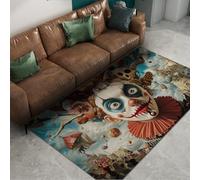 FEIPUHOME Art Surrealismo stravagante figure divertenti stampe tappeto cielo mare castello e aquila tappeto per soggiorno camera da letto ingresso pelo basso pieghevole 120x150cm