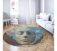 FEIPUHOME Art Surrealismo Tappeti Rotondi Gigante Volto Umano Deserto Canyon Cielo Tappeto per Interni All'aperto Camera Da Letto Studios Corridoi Pelo Basso Comodo Antiscivolo 200x200cm