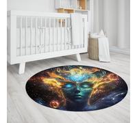 FEIPUHOME Art Surrealismo Tappeto d'Arte Psichedelica Meditazione Cosmica Tappeto Rotondo per Dormitorio Appartamento Home Office Decor Pile Basso Lavabile Multicolore 200x200cm