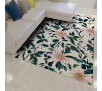 FEIPUHOME Art Tappeti a tema campagna boho fiori rosa foglie verdi tappeto vivere davanti al divano camera da letto interno esterno lavabile pelo basso 60x90cm