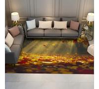 FEIPUHOME Art Tappeti a tema natura moderna Foresta autunnale Foglie dorate bagnate dalla luce del sole Tappeto morbido a pelo corto per la camera degli ospiti Sala da tè Portico antiscivolo 90x120cm