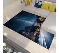 FEIPUHOME Art Tappeti Cielo Notturno Stellato Scena Di Piccola Città Di Notte Lavabile Antiscivolo Morbido Tappeto A Vello Basso per Soggiorno Camera Da Letto Appartamento Home Office 140x180cm