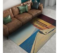 FEIPUHOME Art Tappeti per paesaggi costieri Uomo che cammina con il cane Case retrò Modello Tappeto morbido a pelo basso per la camera degli ospiti Sala da tè Portico antiscivolo 160x230cm