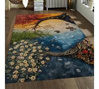 FEIPUHOME Art Tappeti Retrò Natura Paesaggio Albero in Fiore Stagionale e Farfalle Tappeto per Corridoio Soggiorno Cucina Camera Da Letto Antiscivolo Pile Basso 120x150cm