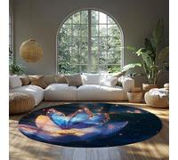 FEIPUHOME Art Tappeti rotondi di loto estetici onirici lavabili morbidi e sottili farfalla floreale per la scuola materna camera dei bambini camera da letto soggiorno pavimento decor 160x160cm