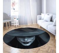 FEIPUHOME Art Tappeti rotondi estetici scuri Misteriosa figura sconosciuta con cappello nero Tappeti per la camera da letto che vive davanti al camino a pelo corto 200x200cm