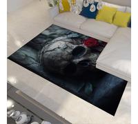 FEIPUHOME Art Tappeto gotico scuro teschio e rose orrore decorazioni per le vacanze tappeto cucina sotto il tappetino del lavandino per la sedia da caffè a pelo basso leggero 180x280cm