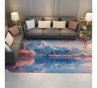 FEIPUHOME Art Tappeto in stile giapponese Fiori di ciliegio Montagne innevate Pagoda dell'oceano Lavabile Morbido antiscivolo Nursery Soggiorno Camera da letto Tappeto 150x240cm