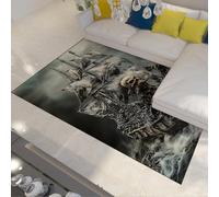 FEIPUHOME Art Tappeto morbido in stile gotico per il soggiorno Lobby Room Teschio e nave fatiscente Tema nautico Soft Comfort Tappeto Home Decor a pelo corto 90x150cm