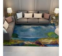 FEIPUHOME Art Tappeto Paesaggio Naturale Costiero La Tempesta Famosa Stampa Pittura Tappeto Antiscivolo A Pile Basso per Divano Soggiorno 120x150cm